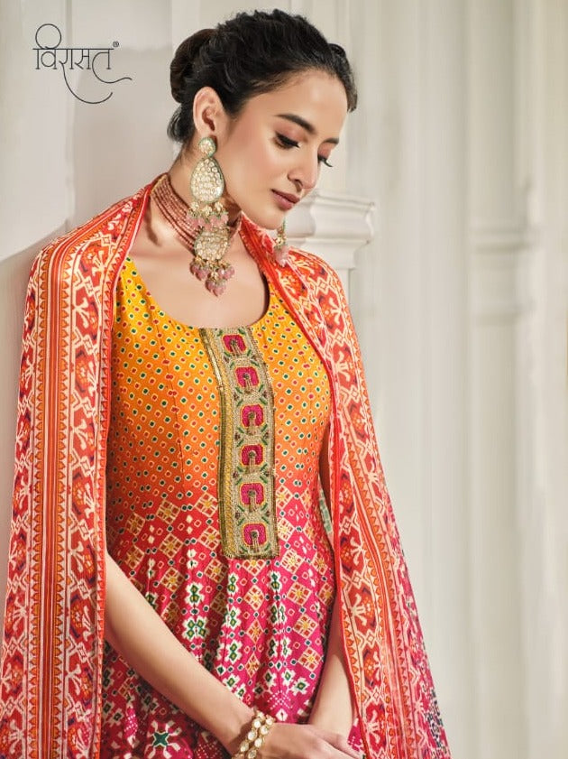 Virasat Soundhria 1002 Silk With Beautiful Patola Printed Work Stylish Designer Festive Wear Fancy Gown