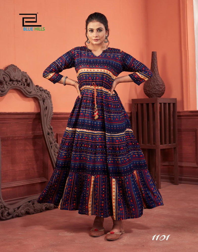 Blue Hills Special Vol 1 Rayon Printed Gown Style Long  Party Wear Kurtis