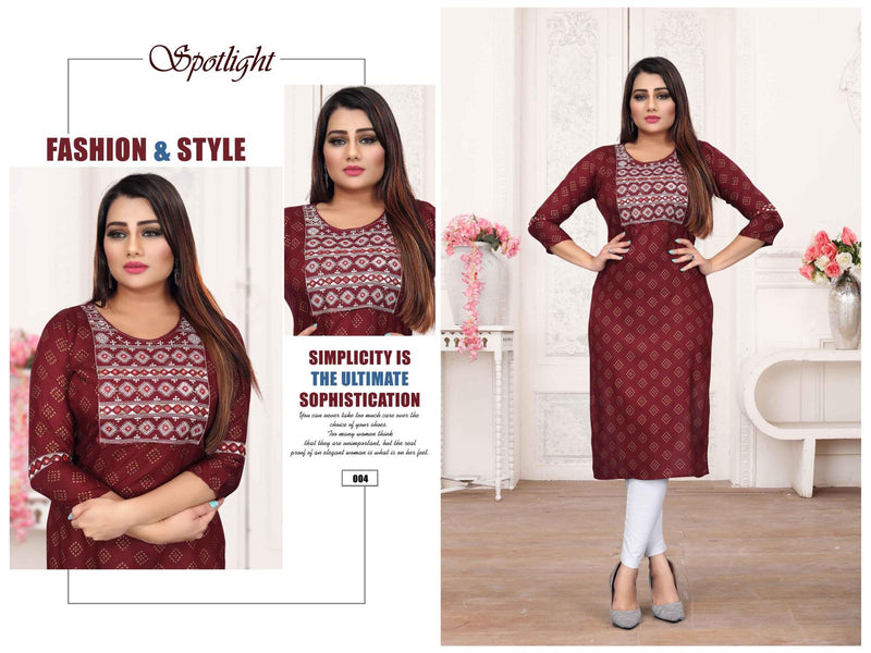 Golden Spotlight Rayon Fancy Daily Wear Kurtis