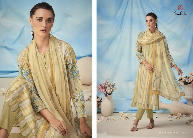 Sudriti Spring Meadow Cotton Digital Printed Party Wear Salwar Suits With Embroidery