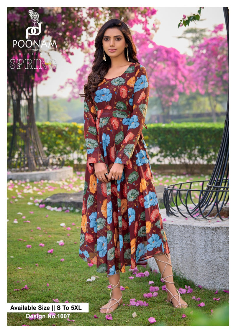 Poonam Designs Spring Valley Georgette With Heavy Beautiful Work Stylish Designer Party Wear Long Kurti