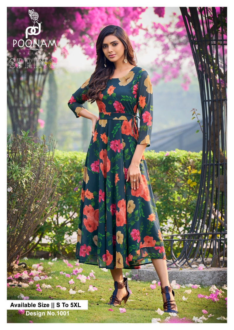 Poonam Designs Spring Valley Georgette With Heavy Beautiful Work Stylish Designer Party Wear Long Kurti