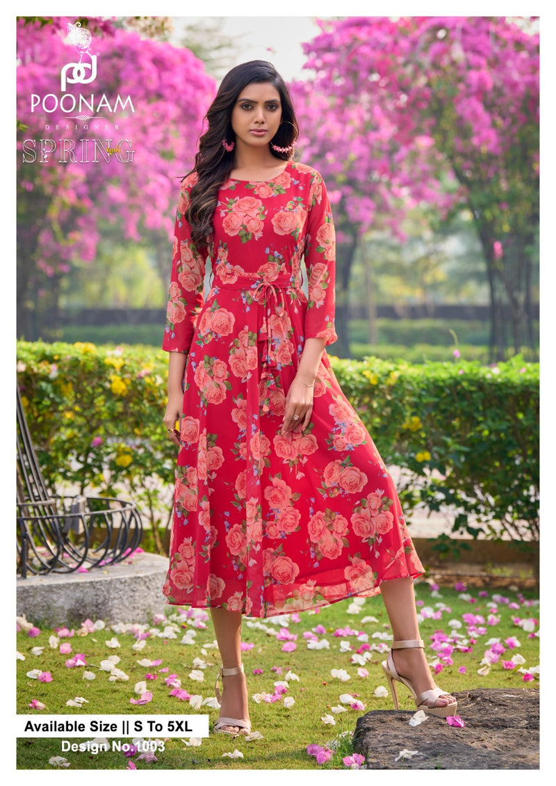 Poonam Designs Spring Valley Georgette With Heavy Beautiful Work Stylish Designer Party Wear Long Kurti