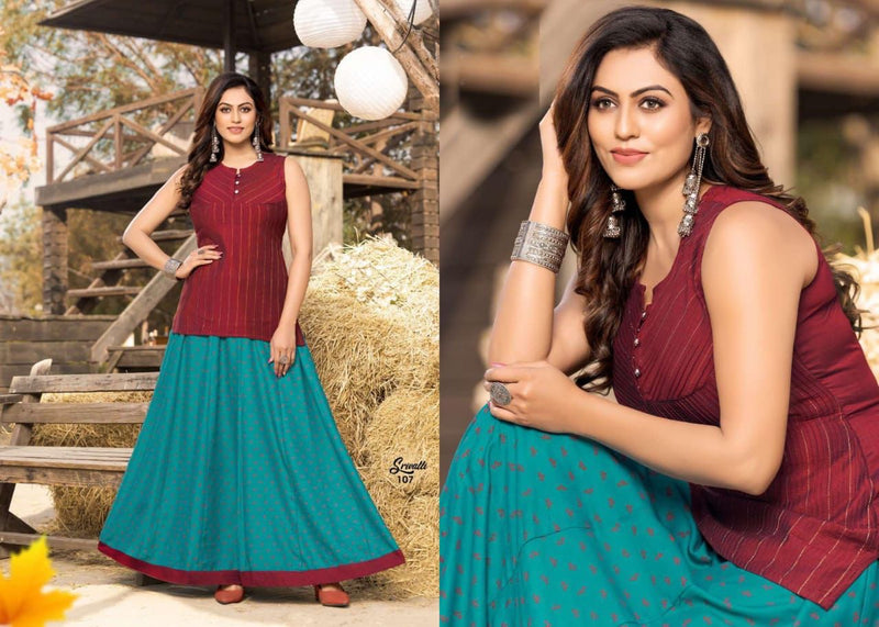 MF Srivalli Slub With Pintex Embroidery Party Wear Tops  With Fancy Skirts