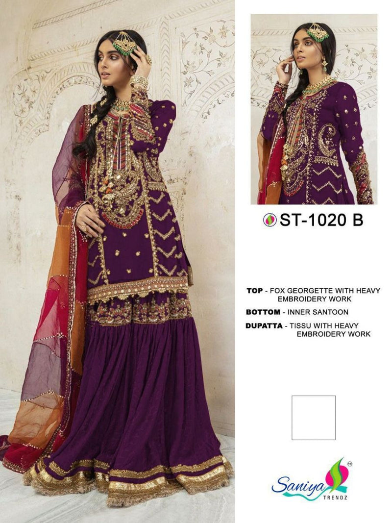 Saniya Trendz St 1020 Fox Georgette Pakistani Style Designer Wedding Wear Salwar Suits