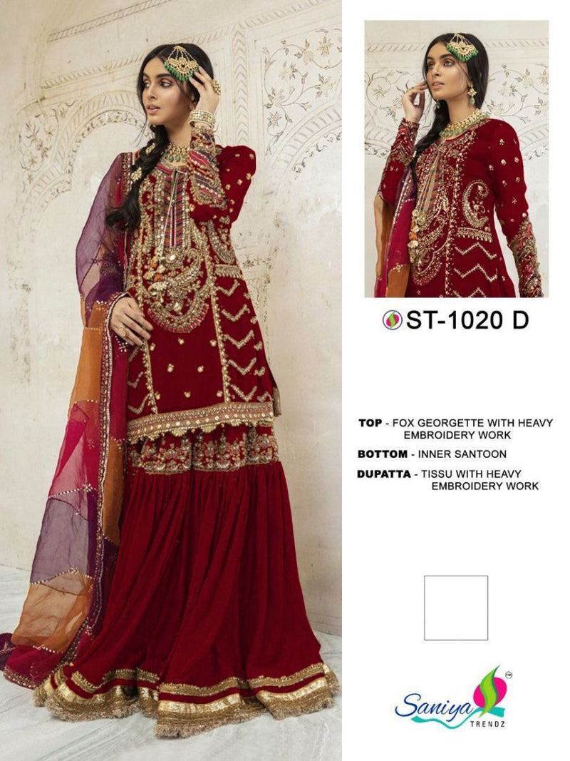 Saniya Trendz St 1020 Fox Georgette Pakistani Style Designer Wedding Wear Salwar Suits