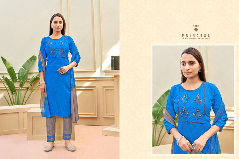 O4U Star Light Vol 1 Satin Jacquard Embroidered Festive Wear Kurtis With Bottom & Dupatta