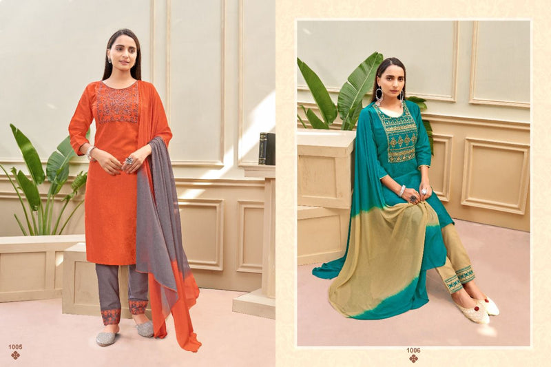 O4U Star Light Vol 1 Satin Jacquard Embroidered Festive Wear Kurtis With Bottom & Dupatta