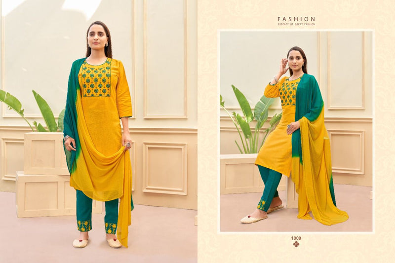 O4U Star Light Vol 1 Satin Jacquard Embroidered Festive Wear Kurtis With Bottom & Dupatta