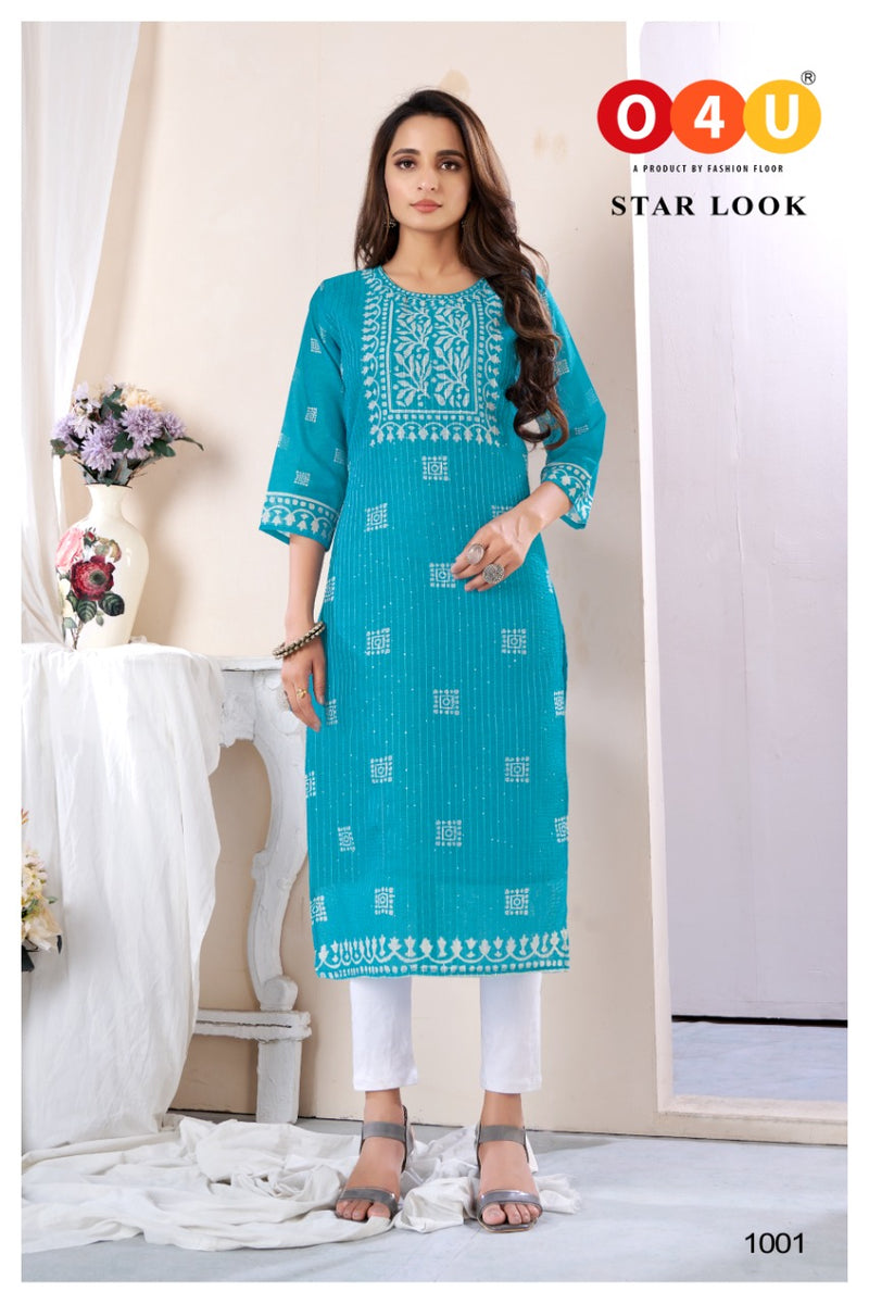 O4U Star Look Chanderi Fabric Batik Style Digital Printed Casual Wear Kurtis