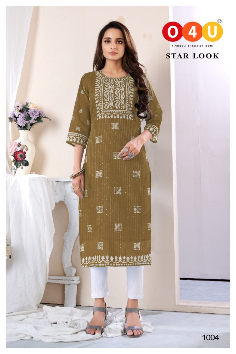 O4U Star Look Chanderi Fabric Batik Style Digital Printed Casual Wear Kurtis