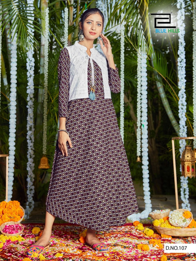 Blue Hills Stop Watch Rayon Party Wear Bandhani Kurtis With Chicken Koti & Embroidery Work