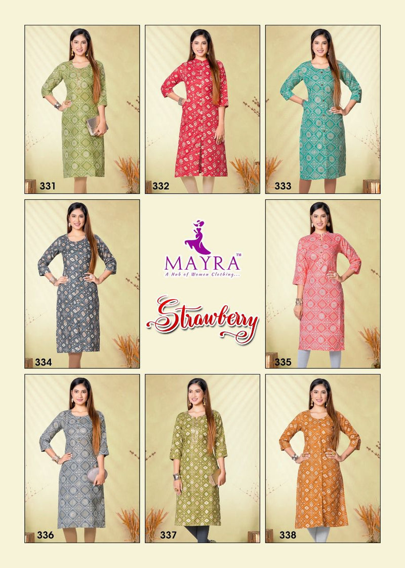 Mayra Strawberry Rayon Fancy Designer Party Wear Kurtis