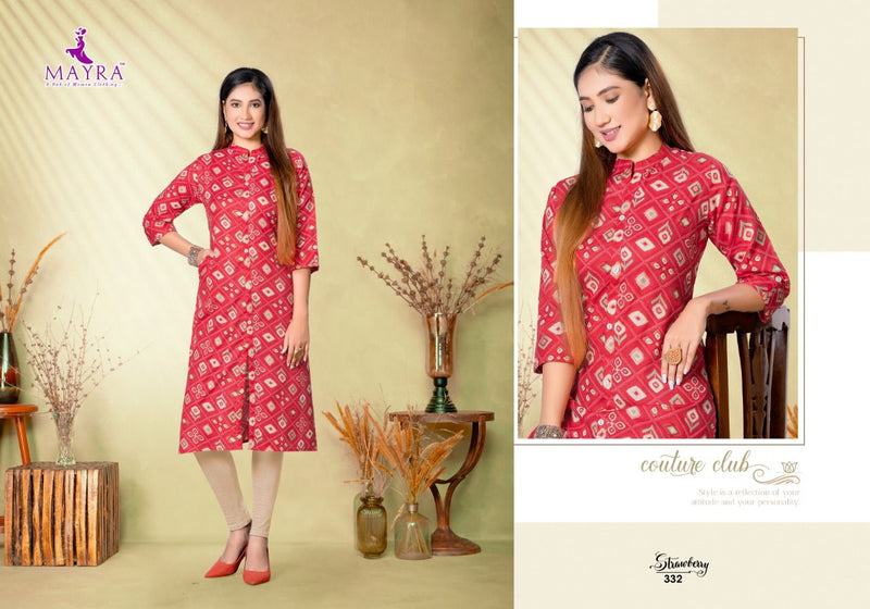 Mayra Strawberry Rayon Fancy Designer Party Wear Kurtis