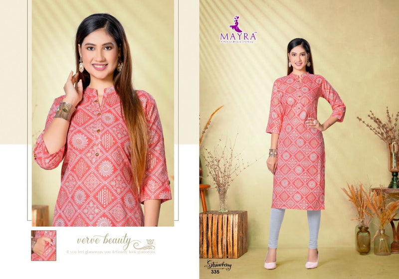 Mayra Strawberry Rayon Fancy Designer Party Wear Kurtis