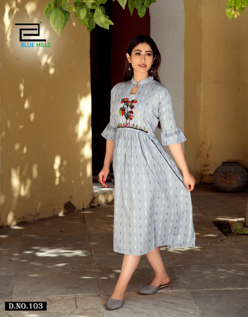 Blue Hills Sugar Rayon Printed Fancy Party Wear Kurtis