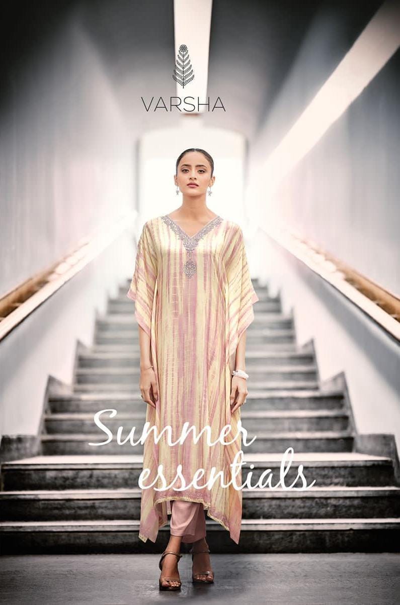 Varsha Summer Essentials Silk Satin Embroidered Fancy Party Wear Kaftans With Bottom