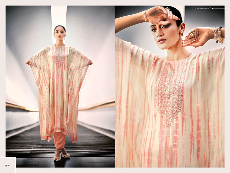 Varsha Summer Essentials Silk Satin Embroidered Fancy Party Wear Kaftans With Bottom