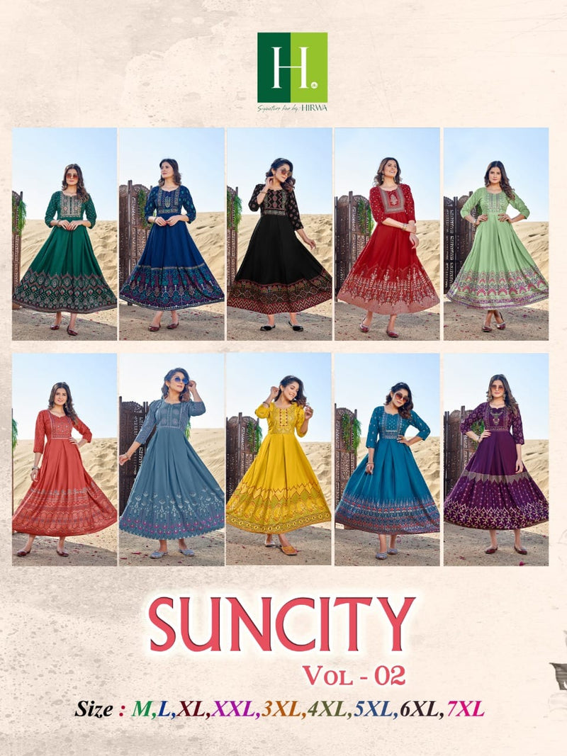 Hirwa Suncity Vol 2 Rayon Foil Printed Fancy Designer Partywear Kurti