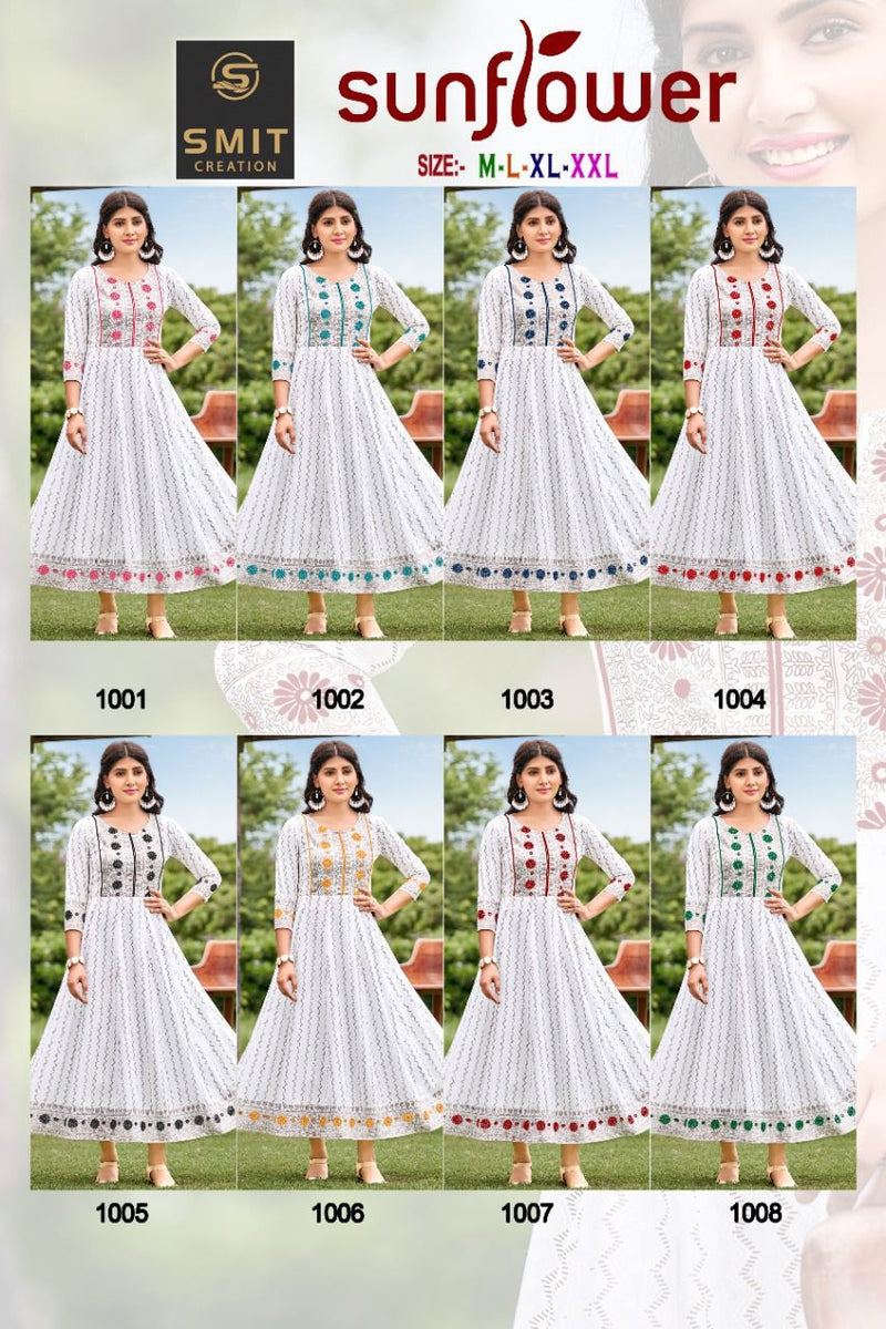 Poonam Sunflower Rayon With Printed Work Stylish Designer Casual Wear Fancy Long Kurti