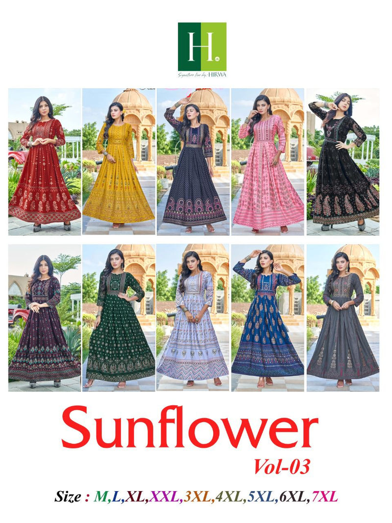 Hirwa Sunflower Vol 3 Rayon With Printed work Stylish Designer Party Wear Long Kurti