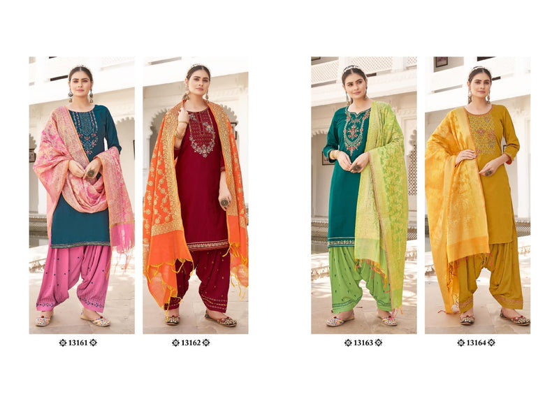 Kalaroop Kajree Fashion Sunheri By Patiyala Vol 5 Jam Silk Party Wear Kurtis With Bottom & Dupatta