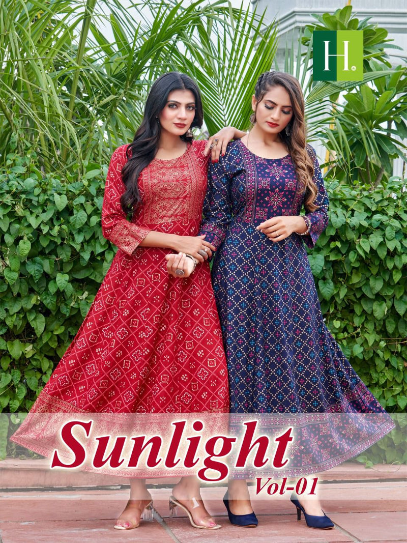 Hirwa Sunlight Vol 1 Rayon With Printed Work Stylish Designer Festive Wear Casual Look Long Kurti