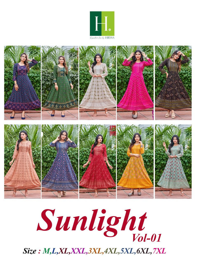 Hirwa Sunlight Vol 1 Rayon With Printed Work Stylish Designer Festive Wear Casual Look Long Kurti