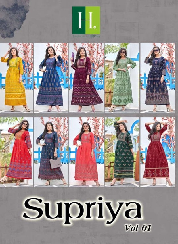 Hirwa Supriya Vol 1 Rayon Fancy  Designer Gown Style Long Party Wear Kurtis