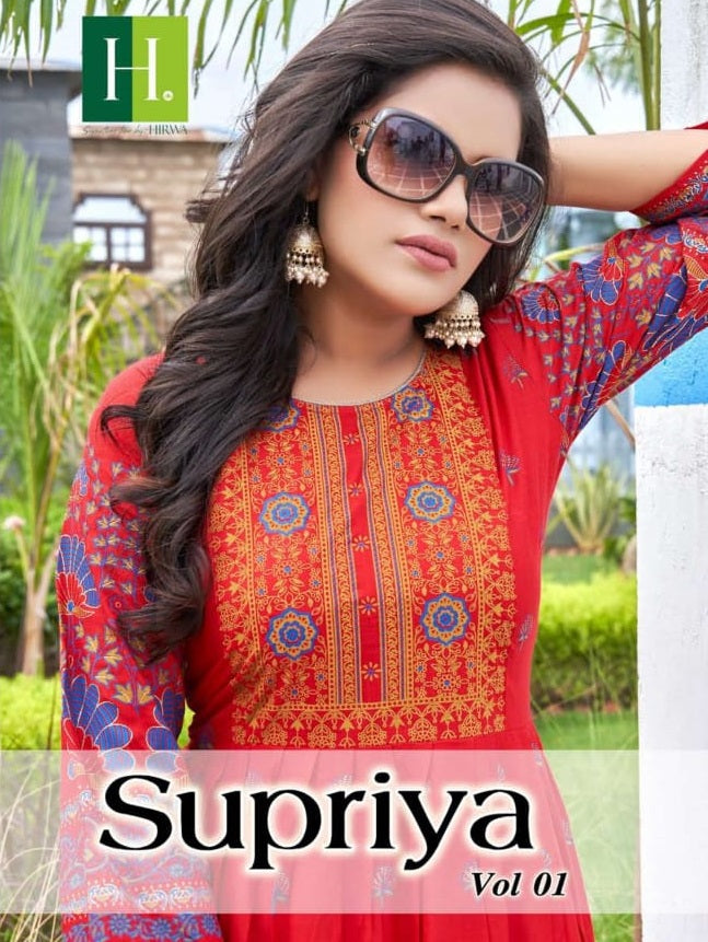 Hirwa Supriya Vol 1 Rayon Fancy  Designer Gown Style Long Party Wear Kurtis