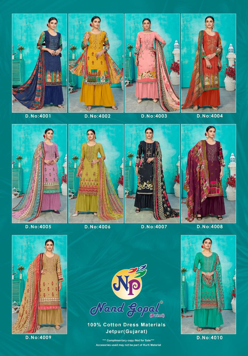 Nand Gopal Supriya Vol 4 Pure Cotton Festive Wear Salwar Suits With Karachi Prints