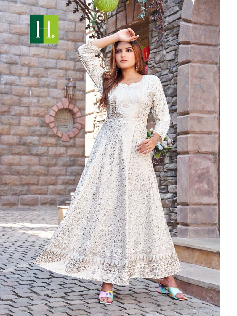 Hirwa Surili Rayon With Heavy Beautiful Work Stylish Designer Fancy Long Gown