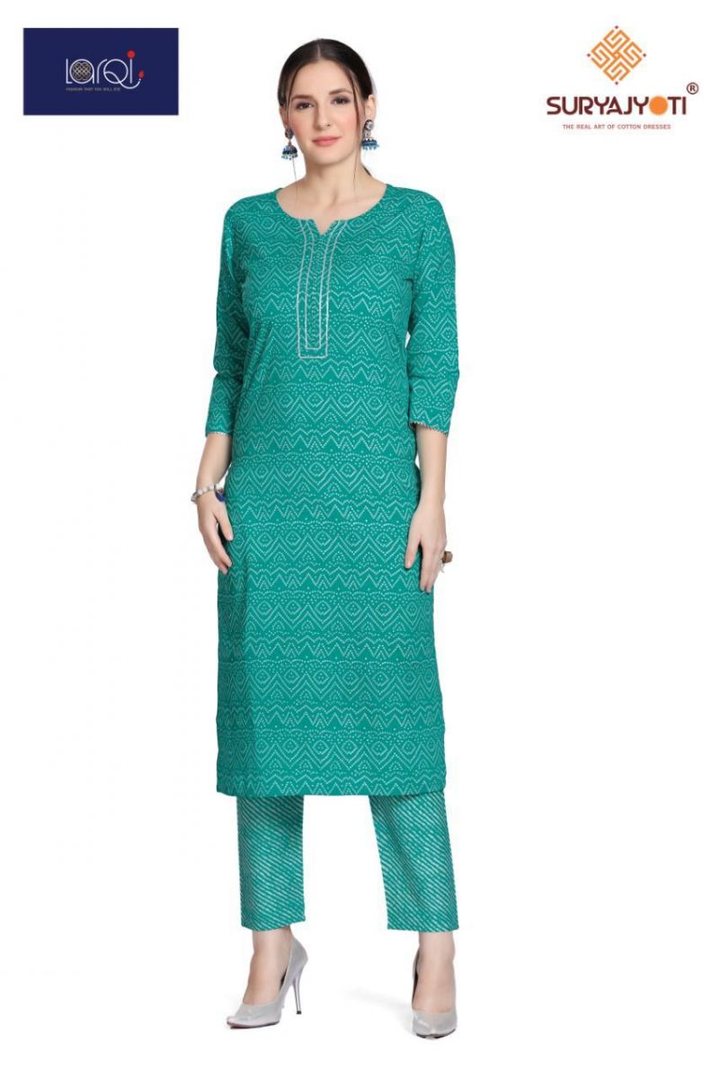 SuryaJyoti Larqi Cambric Cotton Bandhani Lehriya Fancy Kurtis