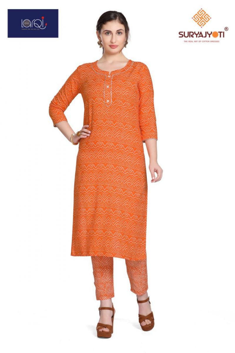 SuryaJyoti Larqi Cambric Cotton Bandhani Lehriya Fancy Kurtis