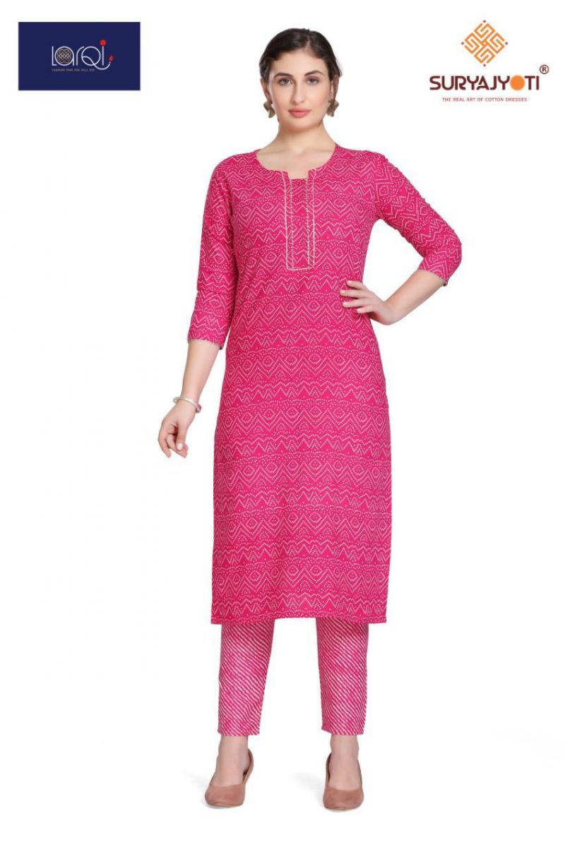 SuryaJyoti Larqi Cambric Cotton Bandhani Lehriya Fancy Kurtis