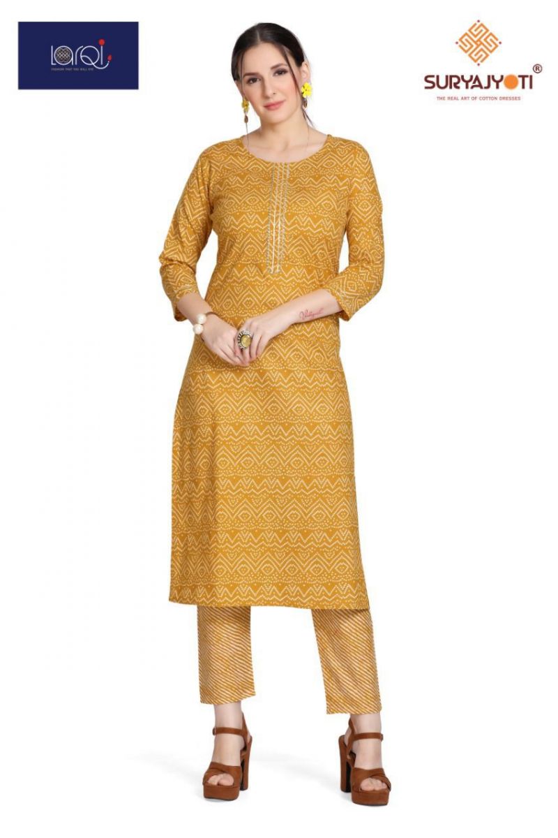 SuryaJyoti Larqi Cambric Cotton Bandhani Lehriya Fancy Kurtis