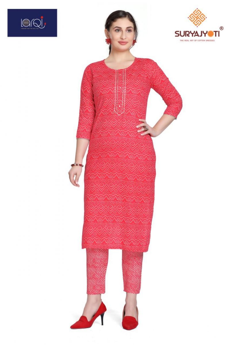 SuryaJyoti Larqi Cambric Cotton Bandhani Lehriya Fancy Kurtis