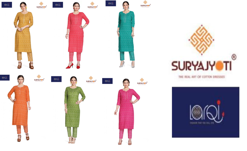 SuryaJyoti Larqi Cambric Cotton Bandhani Lehriya Fancy Kurtis