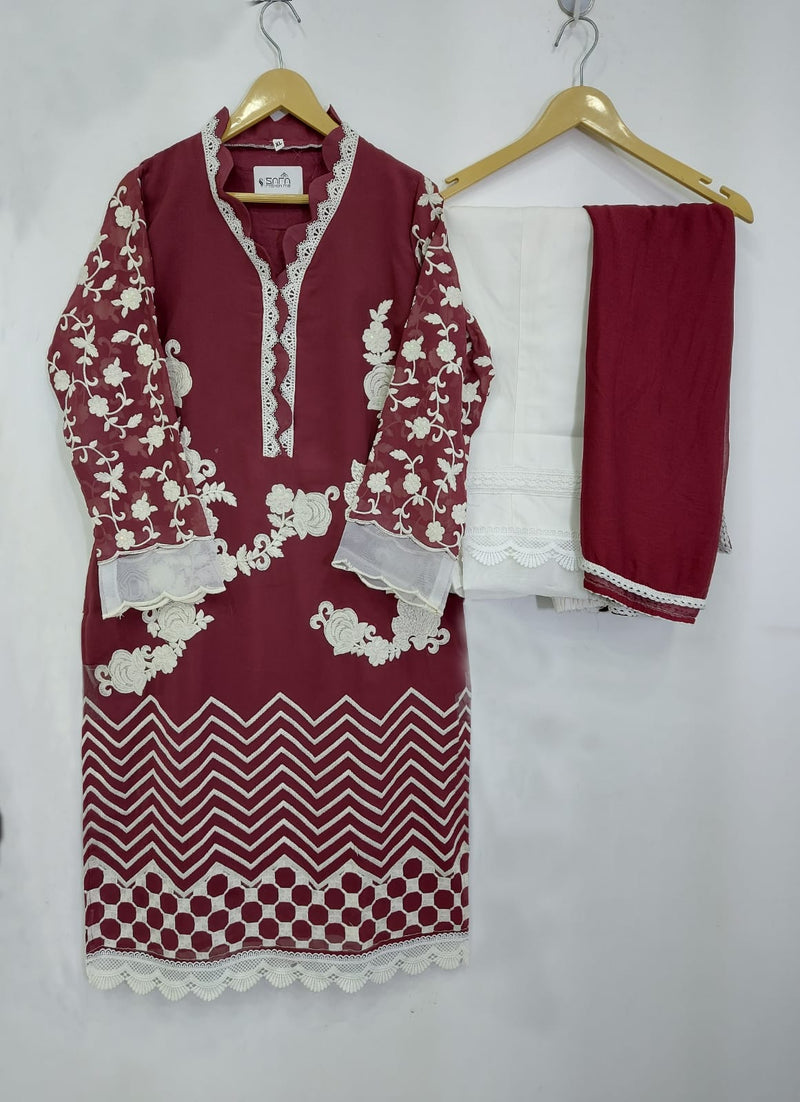 Safa Fashion 969 Georgette Embroidered Tunic Pret Kurti With Cigarette Pant