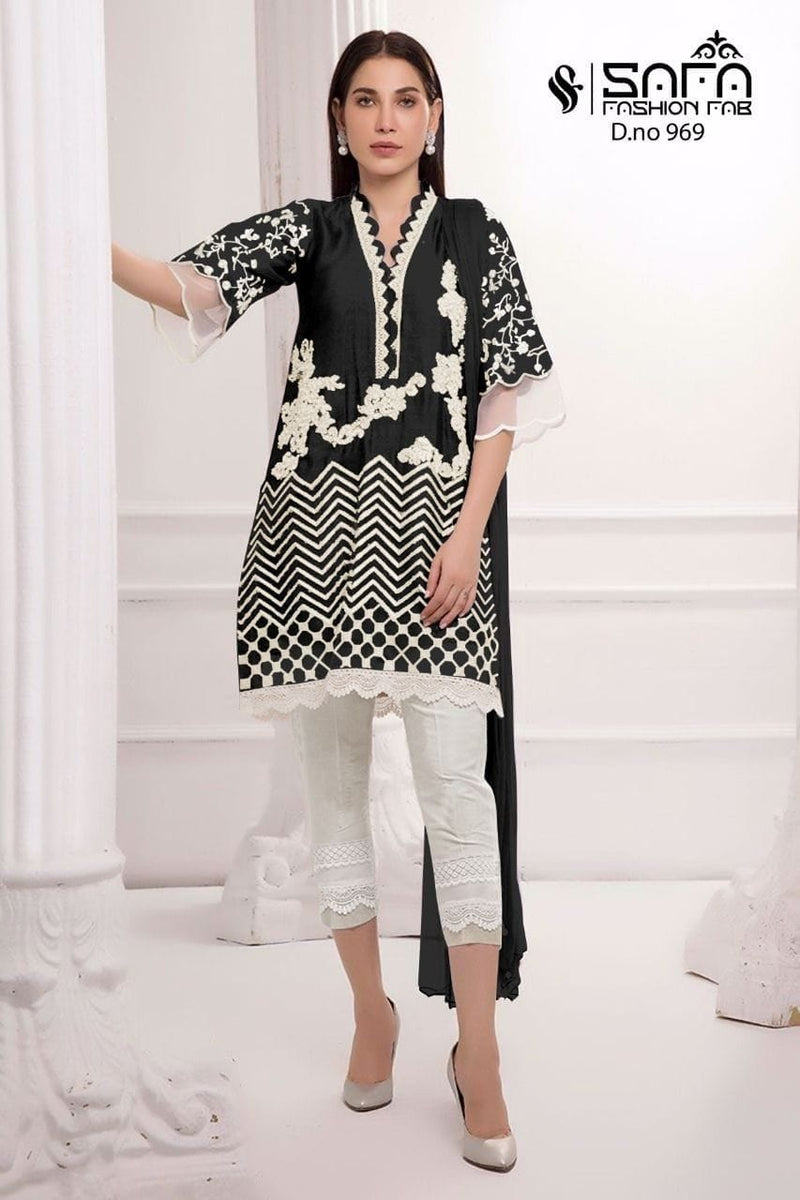 Safa Fashion 969 Georgette Embroidered Tunic Pret Kurti With Cigarette Pant