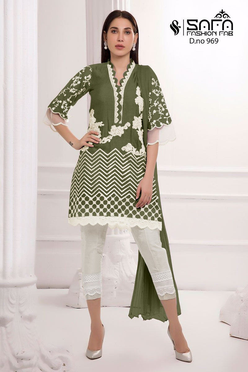 Safa Fashion 969 Georgette Embroidered Tunic Pret Kurti With Cigarette Pant