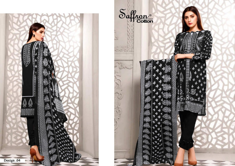 Saffron Cotton Black And White Cambric Cotton Heavy Dress Material Party Wear Salwar Suits