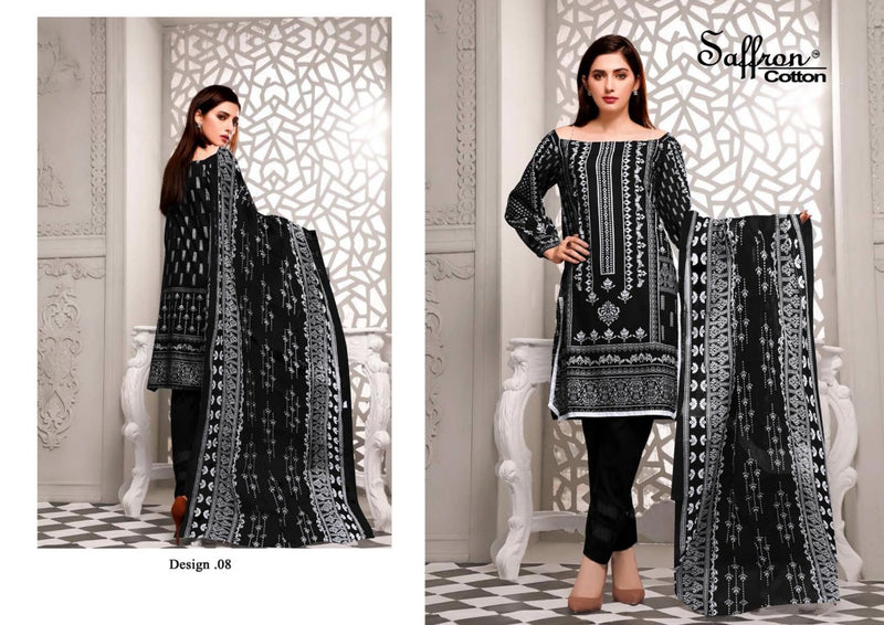 Saffron Cotton Black And White Cambric Cotton Heavy Dress Material Party Wear Salwar Suits