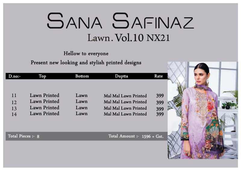 Sana Safinaz Luxury Lawn Collection Vol 10 Nx21 Lawn Printed Salwar suit