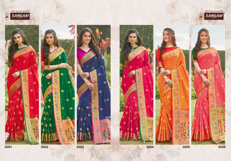 Sangam Print Pattu Silk With Soft Silk Heavy Zari Work Designer Casual Wear Sarees