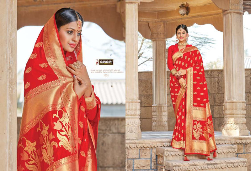 Sangam Print Red Rose Vol 2 Pure Silk Designer Sarees