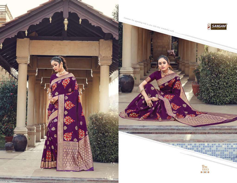 Sangam Prints Plazzo Silk Weaving With Siroski Work Gorgeous Look Party Wear Fancy Sarees