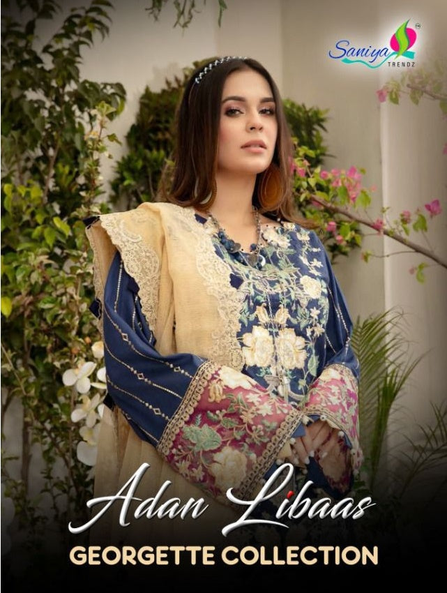 Saniya Trendz Adan Libaas Faux Georgette Chicken Work Sawlar Kameez