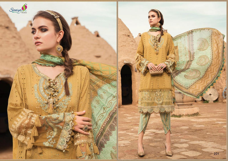 Saniya Trendz Maria B Lawn 2021 Cambric Cotton Chickenkari Work Heavy Embroidery Work Salwar Kameez
