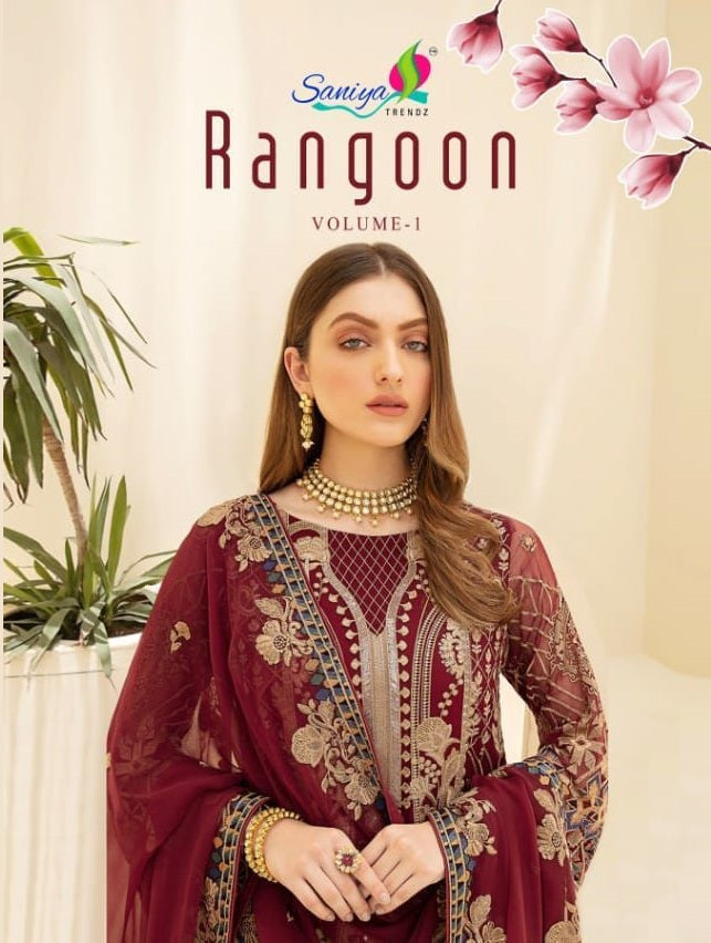 Saniya Trendz Rangoon Vol 1 Faux Georgette Heavy Embroidery Work Pakistani Salwar Kameez